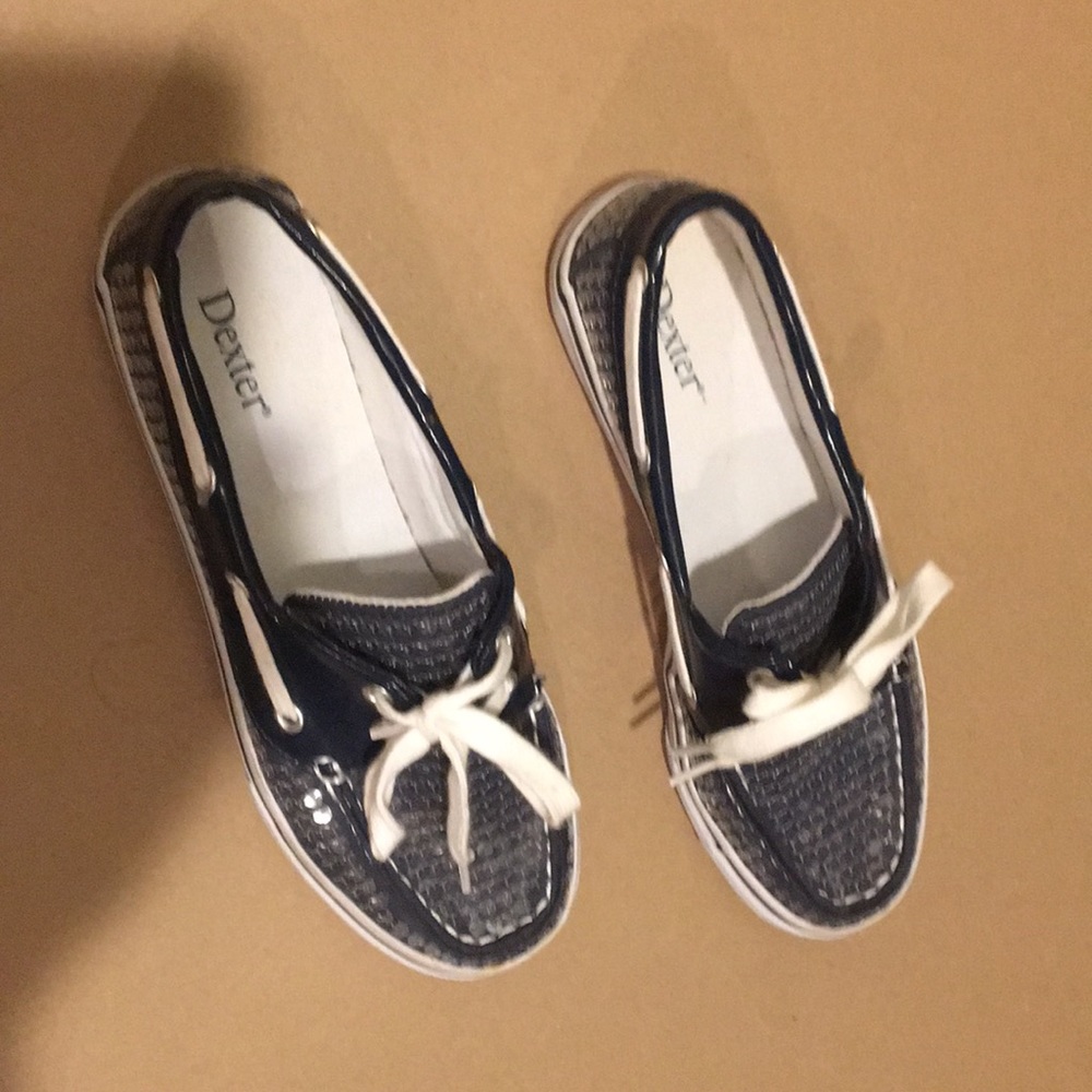 NWOT Dexter womens sequins lace up top sliders size 6.5 blue white